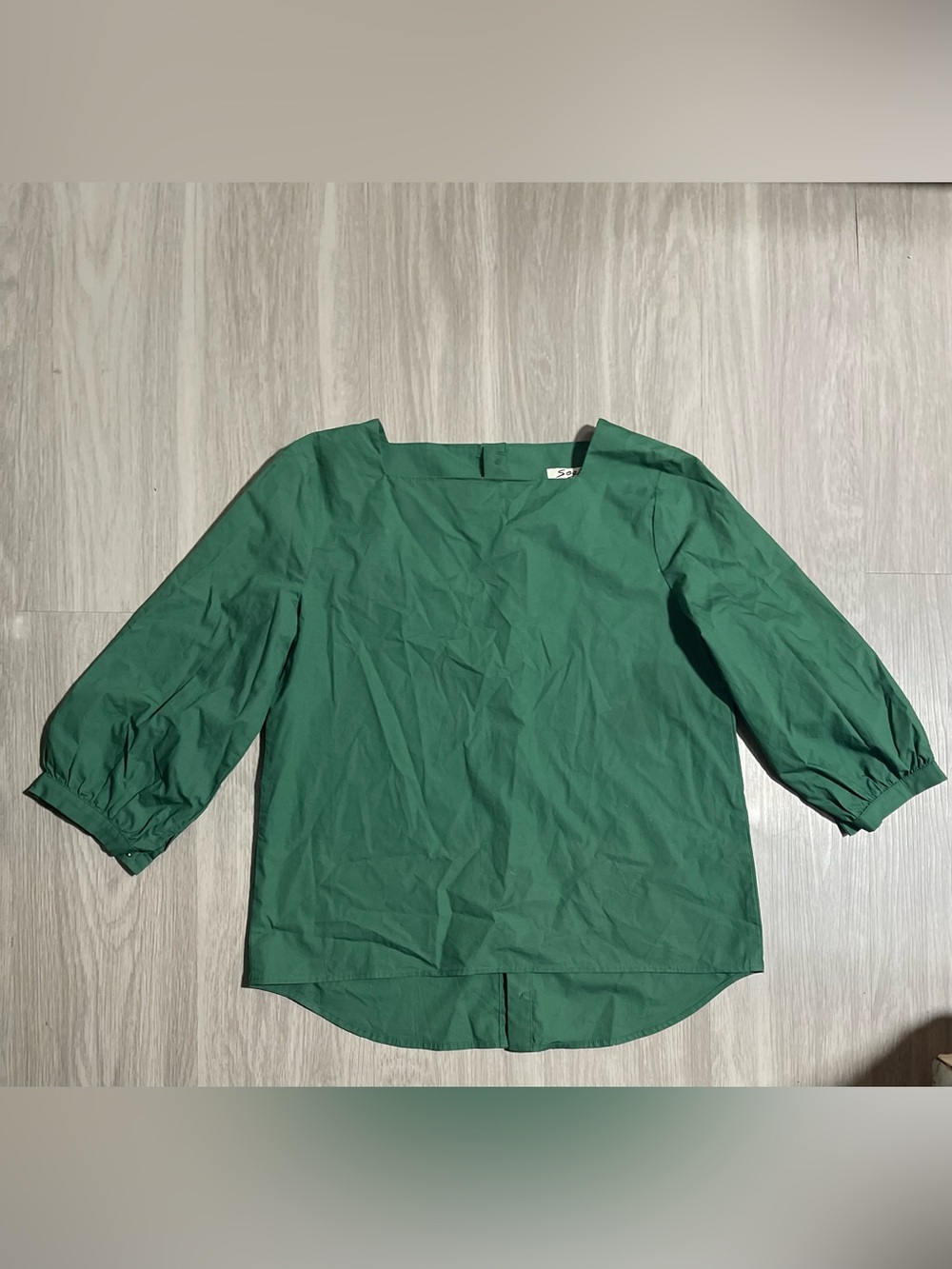 Women’s Emerald Green Square Neck Puff Sleeve Blouse